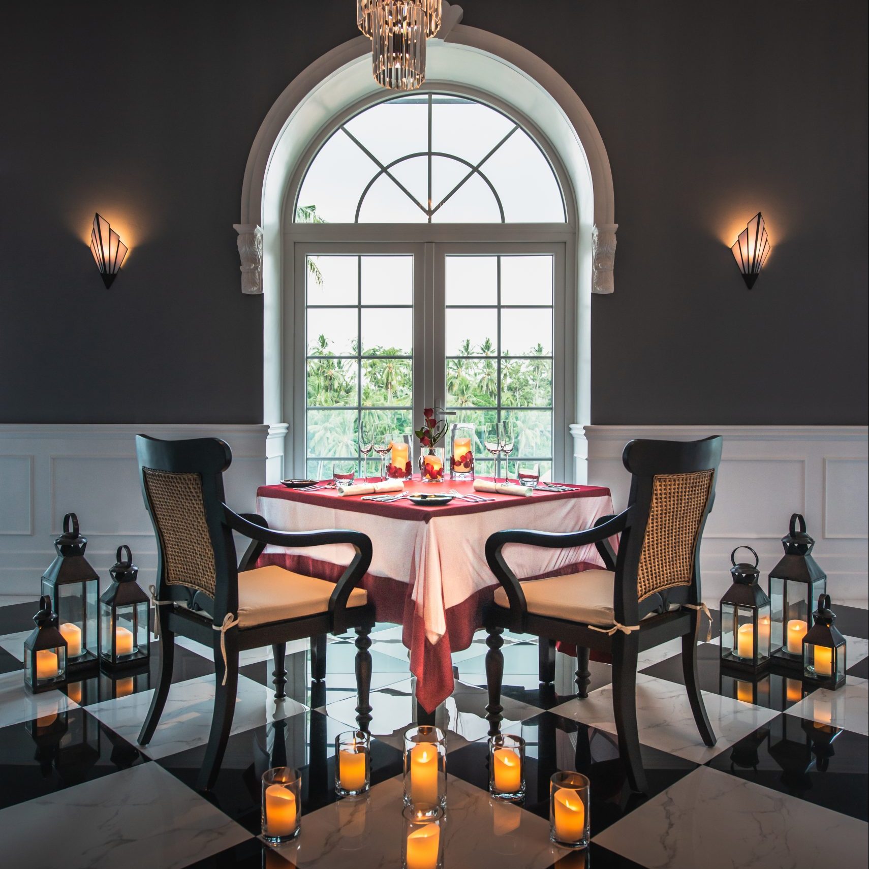 A candlelit dining arrangement