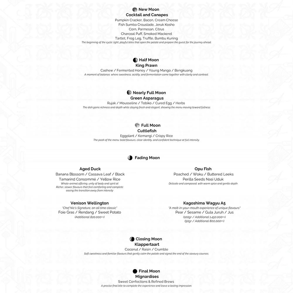 Apéritif - Guided By the Moon 7-Course Menu 27 April 2026